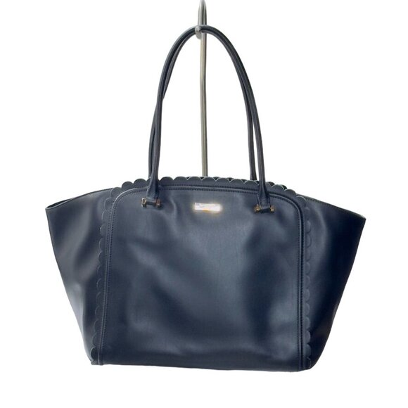 KATE SPADE New York Women's Black Leather Tote Bag Scalloped Straps - Picture 1 of 14